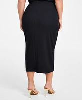 Nina Parker Plus Textured Drawstring-Ruched Skirt