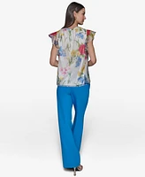 Karl Lagerfeld Paris Women's Floral-Print Flutter-Sleeve Blouse