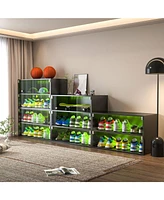 Slickblue Glass Door Shoe Box Storage Cabinet for Sneakers with Rgb Led Lights for Stylish Display and Organization