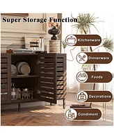 Lovmor Farmhouse Sideboard Buffet Storage Cabinet with Strip Skeleton Door and Adjustable shelves