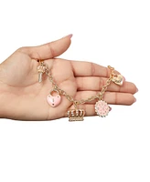 Juicy Couture Gold-Tone Charm Necklace with Pink Enamel Accents and Crystal Details