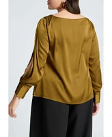 Eloquii Plus Boat Neck Blouse With Sleeve Slits