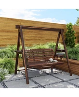 Outsunny 3 Seat Porch Swing with Sd and Side Tables,