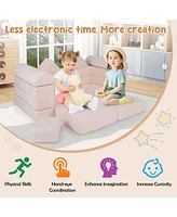 Costway Kids Modular Play Couch Set with Suede Fabric Cover High-Density Foam