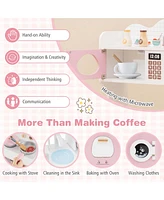 Costway Wooden Kids Kitchen Playset Pretend Play Kitchen with Coffee Maker & Microwave