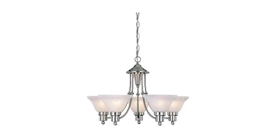 Slickblue 5-Light Brushed Nickel Chandelier with Frosted Glass Shades for Elegant Lighting