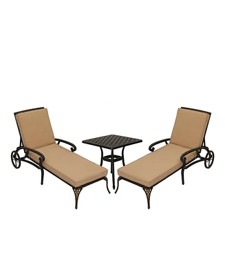 Boyel Living Lounge Chairs for Outside Set of 3 with Side Table & Cushion Patio Cast Aluminum Chaise Pool Outdoor C