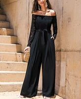 Cupshe Women's Elegant Lace Off-Shoulder Wide-Leg Jumpsuit