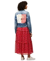 Tommy Jeans Womens Logo Back Denim Trucker Jacket Smocked Floral Maxi Dress
