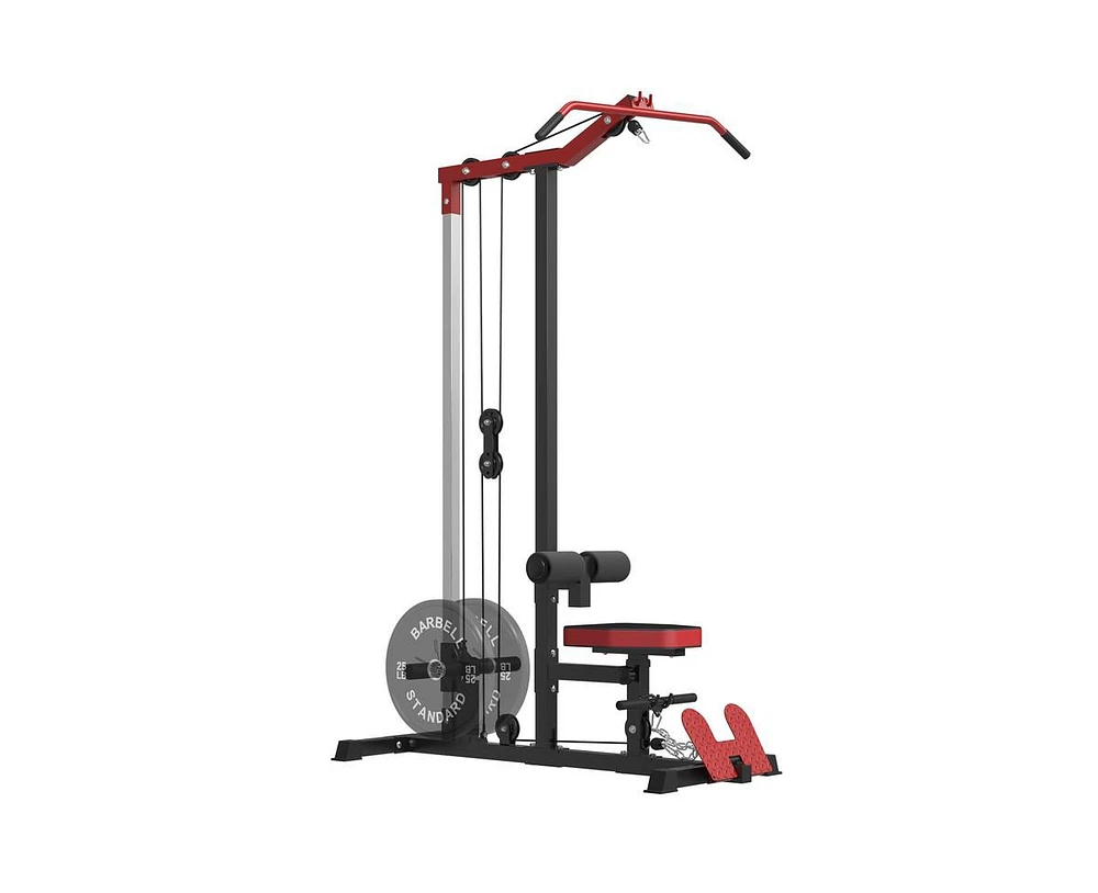 Er Kang Lat Tower, Lat Pull Down and Lat Row Cable Machine with Flip-Up Footplate, High and Low Pulley Station with Ab Crunch Harness, Home Gym Back E