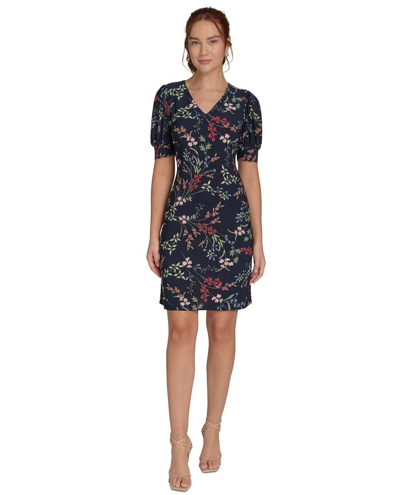 Tommy Hilfiger Petite Floral Jersey Puff-Sleeve Dress