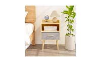 Slickblue Nightstand with Collapsible Drawer and 2-Tier Storage for Functional and Space-Saving Organization