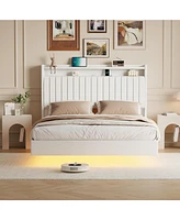 gaomon Queen Size Floating Bed Frame with Rgb Led Lights & Charging Station