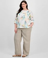 Charter Club Plus 100% Linen Boat-Neck Top, Exclusively at Macy's