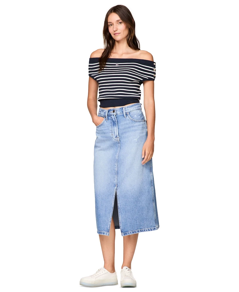 Tommy Jeans Women's Claire Front-Slit Midi Denim Skirt