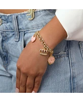 Juicy Couture Gold-Tone Pink Charm Bracelet with Pave Accents