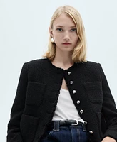 Mango Women's Jewel Buttons Detail Tweed Jacket