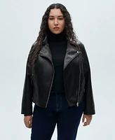 Mango Women's Leather-Effect Biker Jacket