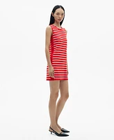 Mango Women's Metallic Buttons Striped Dress