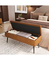 Storage Ottoman Bench, End of Bed Bench with The Stitching and Synthetic Leather, Dual Safety Hinges, 660 Lbs Load, Upholstered Storage Bench for Bedr