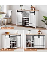 gaomon Farmhouse Coffee Bar Cabinet with Storage, 47" Wine Bar Cabinet with Sliding Barn Door, Buffet Sideboard Cabinet