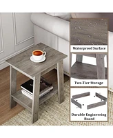 Side Table, Set of 2 Small Wooden End Table with 2-Layer Storage Shelves, Farmhouse Nightstand for Living Room, Bedroom, Office, Bathroom, Sofa Table
