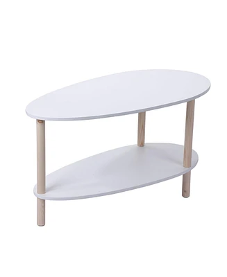 gaomon Coffee Table, 2 Tier Wood Oval Sofa Table for Living Room Storage Board Farmhouse Coffee Table Modern Design Side Table for Home Decoration-Whi