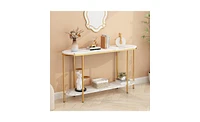 Slickblue Console Table 2-Tier Narrow Entryway Table with Storage Shelves, Faux Marble Narrow Table for Living Room, Bedroom