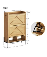 gaomon Shoe Cabinet with 2 Flip-Up Drawers, Shoe Storage Cabinet for Entryway, Freestanding Organizer with Metal Legs for Entryway, Narrow Shoe Cabine