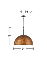 Possini Euro Design Julian 24" Rustic Industrial Pendant Ceiling Light Fixture Dining Room Over Table Kitchen Island Foyer Dome Hanging 4-Light Brown