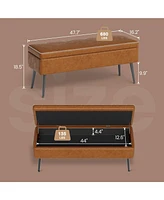 gaomon Storage Ottoman Bench, End of Bed Bench with The Stitching and Synthetic Leather, Dual Safety Hinges, 660 Lbs Load, Upholstered Storage Bench f