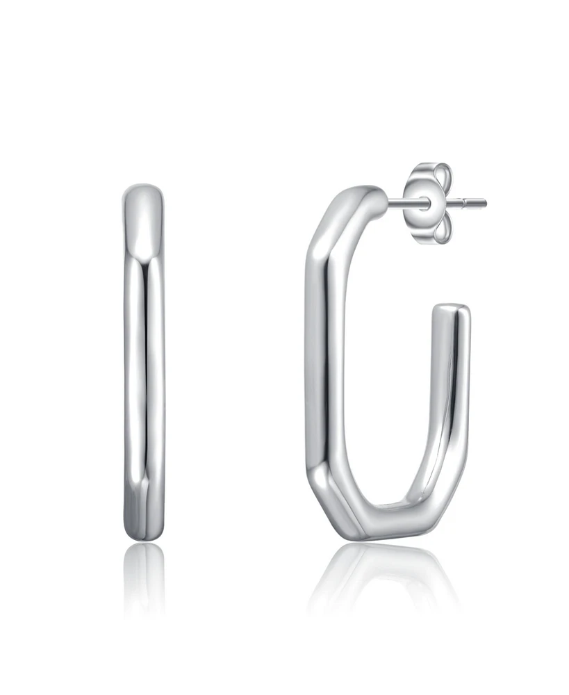 Hexagonal Hoop Earrings White Gold Plated or 14K