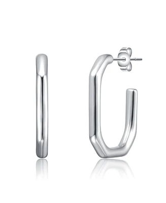 Hexagonal Hoop Earrings White Gold Plated or 14K