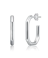 Hexagonal Hoop Earrings White Gold Plated or 14K