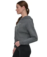 Dkny Women's Active Stacked Metallic-Logo Hooded Top
