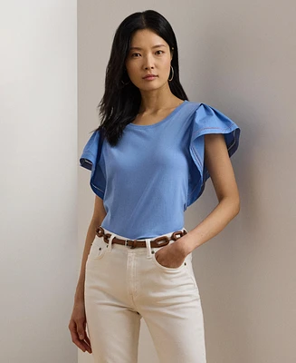Lauren Ralph Women's Jersey Flutter-Sleeve Tee