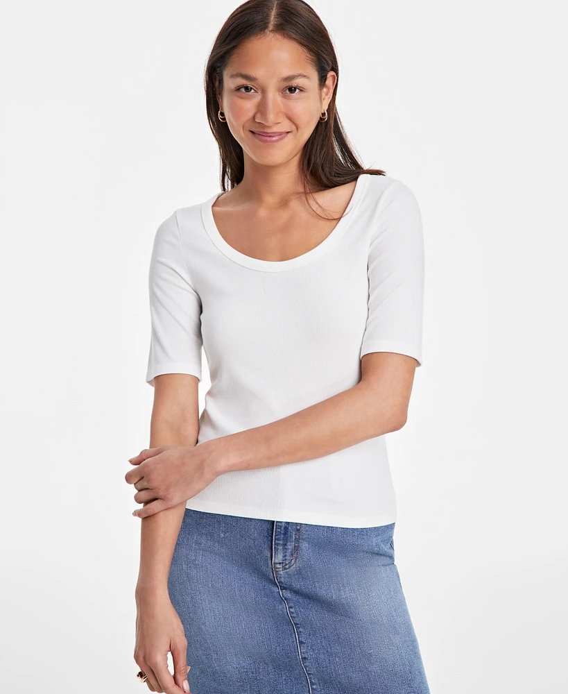 On 34th Women's Solid Scoop-Neck Elbow-Sleeve Top, Exclusively at Macy's