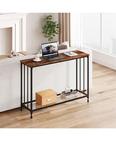 gaomon Narrow Console Table 32" Entryway Table with Glass Shelf and Metal Frame Couch Table Side Table with 2 Storage Shelves for Living Room, Foyer,