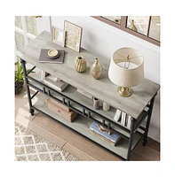 gaomon Narrow Entryway Table with Storage 43" 3-Tier Sofa Tables Industrial Console Table with Storage/Display Shelf Hallway Table for Living Room