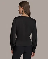 Donna Karan New York Women's Faux-Wrap Long-Sleeve Top