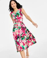 Kasper Printed Scuba Tie-Waist Dress, Regular & Petite Sizes