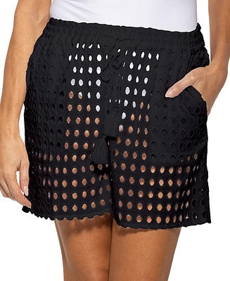 Dotti Women's Cotton Openwork Dot Drawstring-Waist Shorts