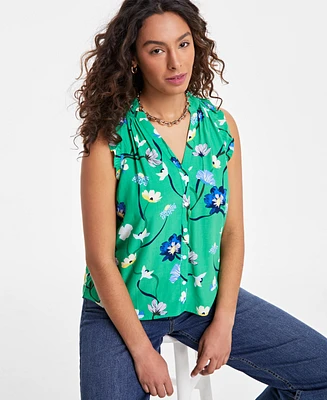 On 34th Women's Ruffled V-Neck Sleeveless Top, Exclusively at Macy's