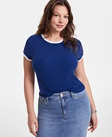 On 34th Women's Tipped Crewneck Short-Sleeve T-Shirt, Exclusively at Macy's