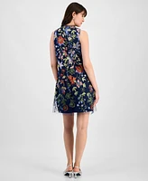 Anne Klein Women's Floral-Embroidered Tulle Shift Dress