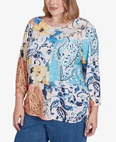 Alfred Dunner Plus Classic Floral Patch Drawstring Top