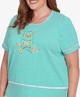 Alfred Dunner Plus Classic Owl Knit Striped Tee