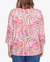 Alfred Dunner Plus Classic Embellished Crew Neck Paisley Top