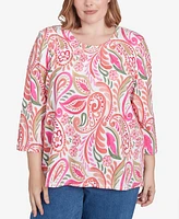 Alfred Dunner Plus Classic Embellished Crew Neck Paisley Top