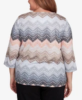 Alfred Dunner Plus Classic Lacey Ombre Chevron Crew Neck Top